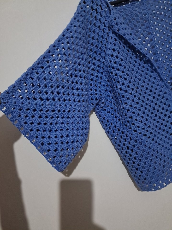 Mavi Örgü Kadın Hırka - Görsel 3