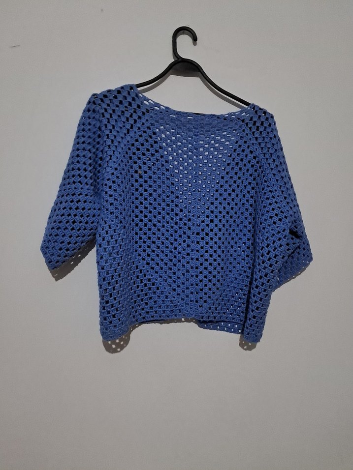 Mavi Örgü Kadın Hırka - Görsel 4