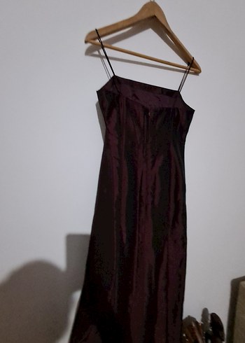 Bordo Uzun Askılı Drapeli Abiye Elbise - Görsel 7