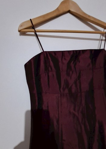 Bordo Uzun Askılı Drapeli Abiye Elbise - Görsel 2