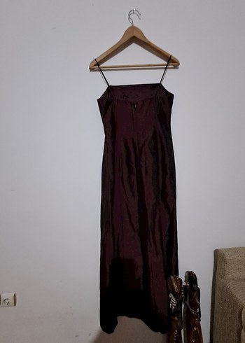 Bordo Uzun Askılı Drapeli Abiye Elbise - Görsel 5