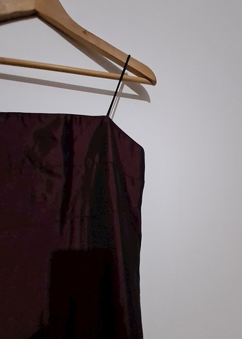 Bordo Uzun Askılı Drapeli Abiye Elbise - Görsel 3