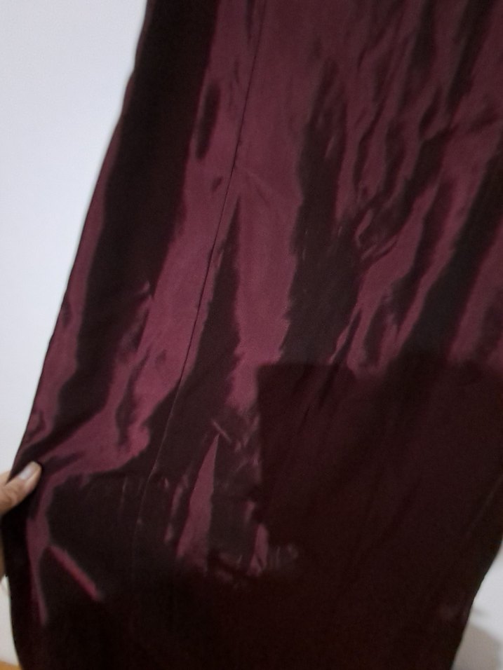 Bordo Uzun Askılı Drapeli Abiye Elbise - Görsel 4