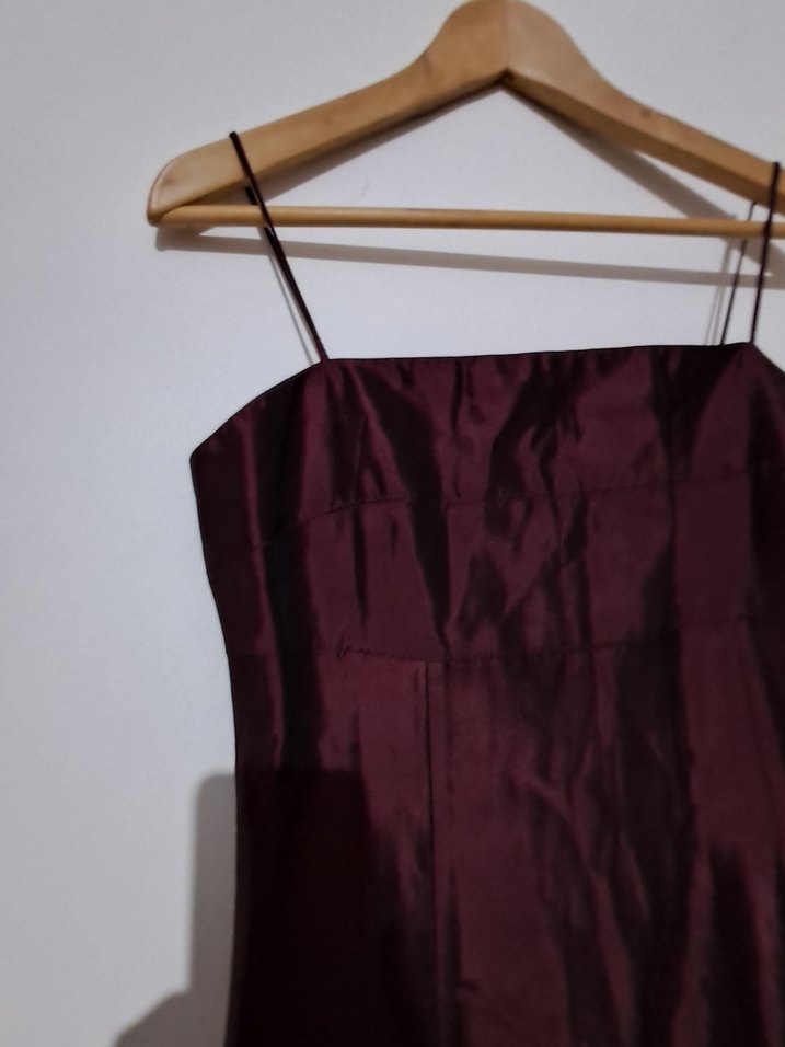 Bordo Uzun Askılı Drapeli Abiye Elbise - Görsel 2