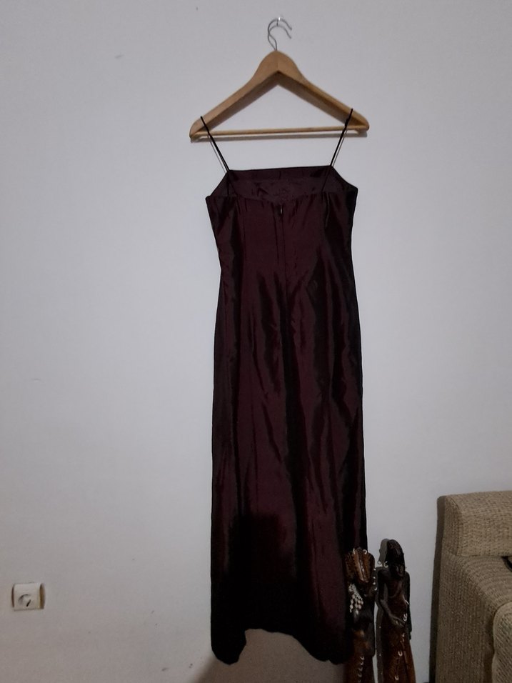 Bordo Uzun Askılı Drapeli Abiye Elbise - Görsel 5