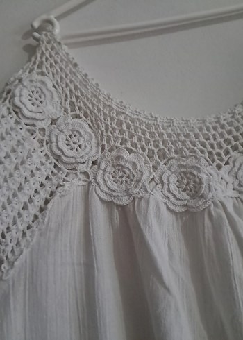 Beyaz Kolsuz Midi Bohem Elbise - Görsel 6