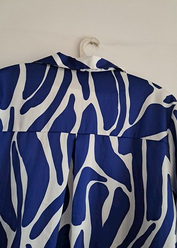 Kadın Mavi Beyaz Desenli Uzun Kollu Gömlek - Görsel 8