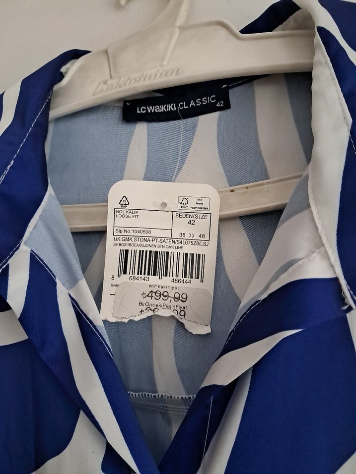 Kadın Mavi Beyaz Desenli Uzun Kollu Gömlek - Görsel 3