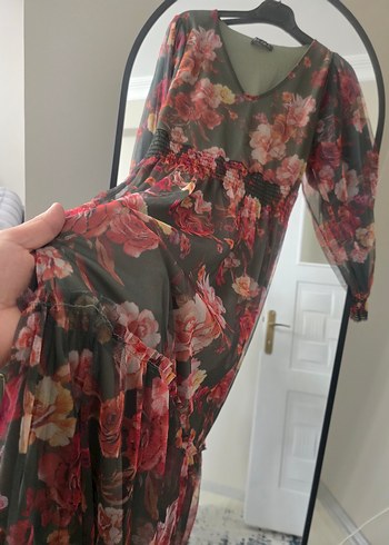 Bohem Şifon Uzun Elbise Çiçek Desenli - Görsel 4