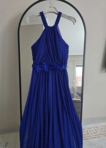 Mavi Drapeli Uzun Abiye Elbise - Görsel 2