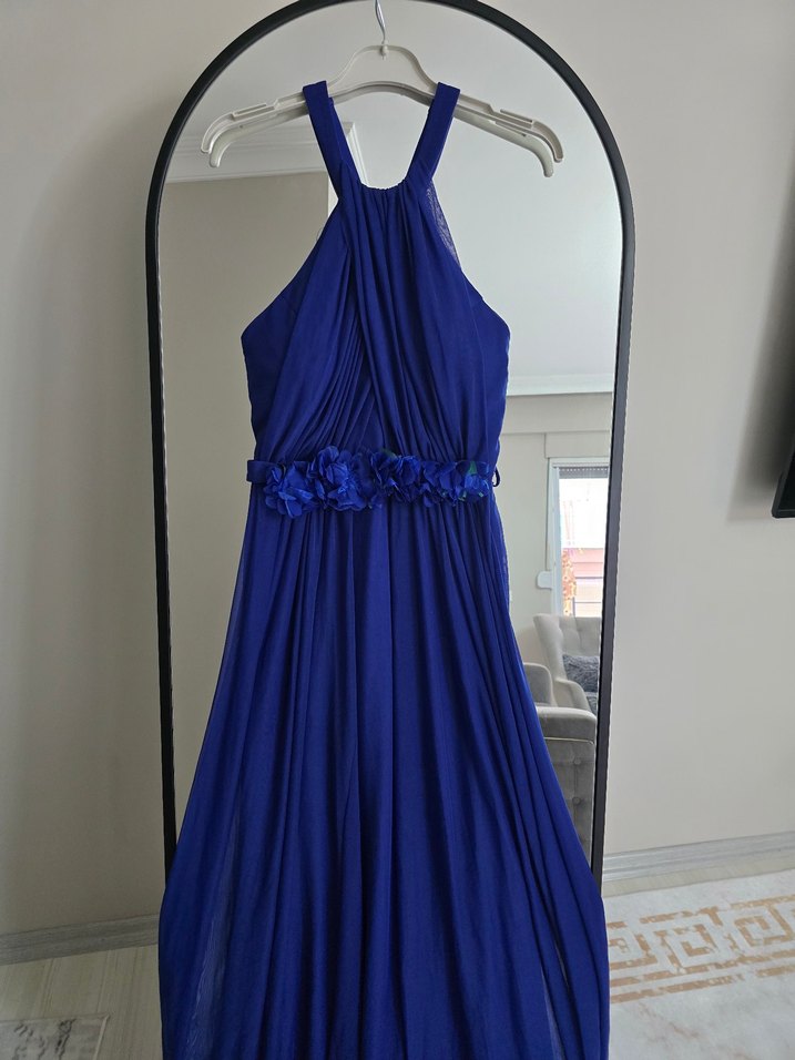 Mavi Drapeli Uzun Abiye Elbise - Görsel 2
