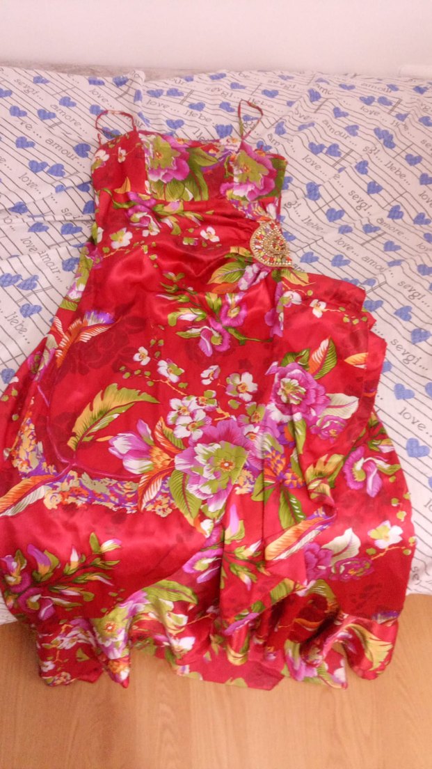 Kadın Kırmızı Desenli Uzun İpek Kimono - Görsel 2