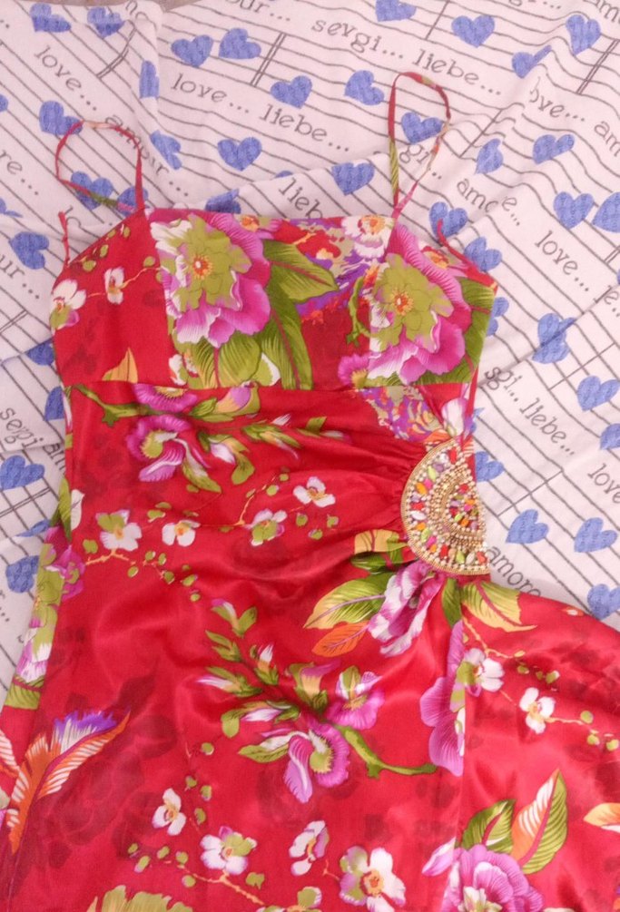 Kadın Kırmızı Desenli Uzun İpek Kimono - Görsel 3