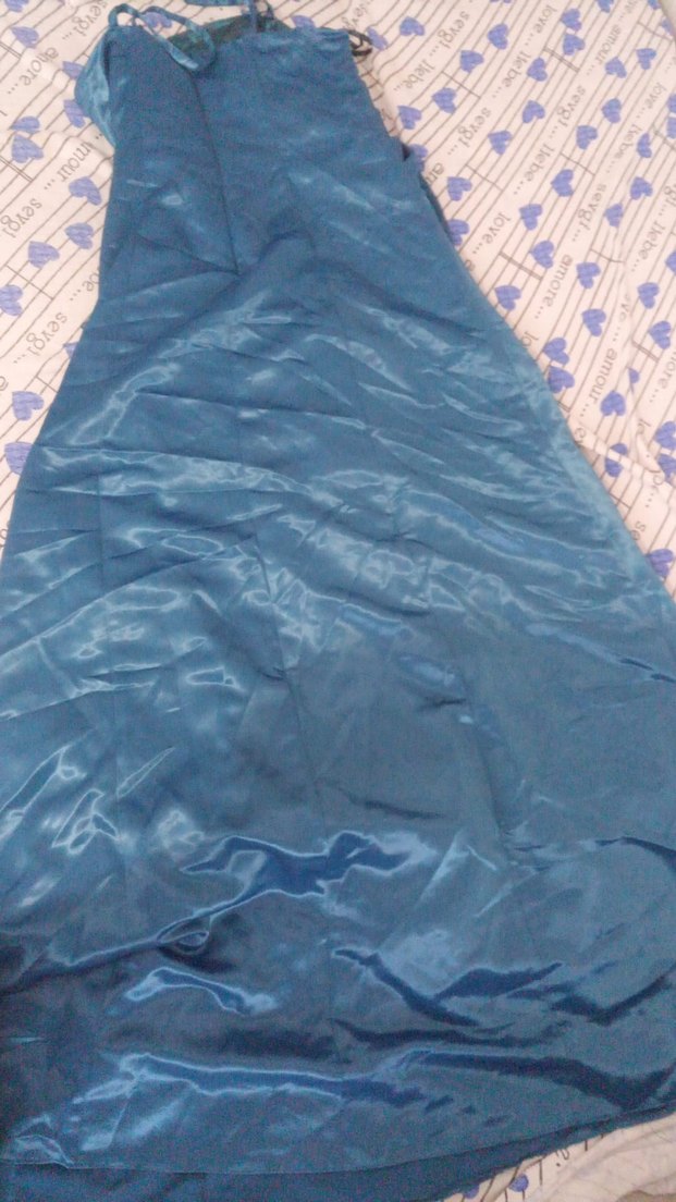 Mavi İşlemeli Uzun Drapeli Straplez Abiye - Görsel 4