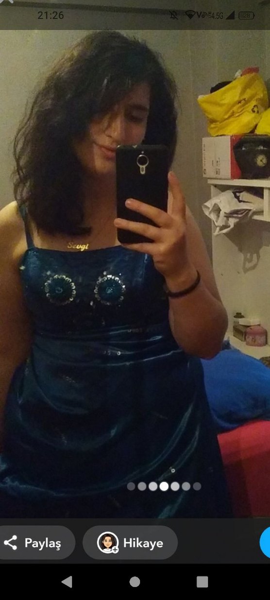 Mavi İşlemeli Uzun Drapeli Straplez Abiye - Görsel 5