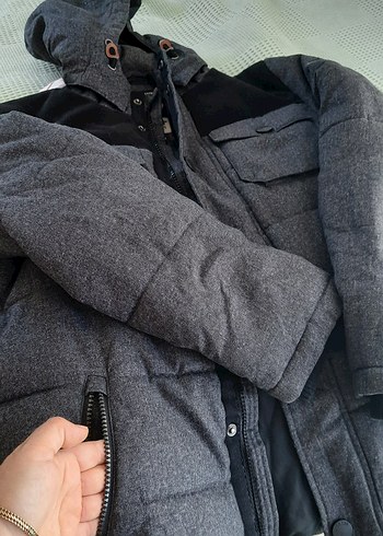 13-14 Yaş Beden Gri Düğmeli Erkek Mont