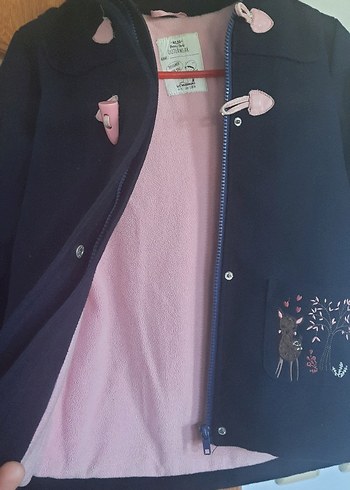 Kız Çocuk Lacivert Nakışlı Düğmeli Kaban - Görsel 4