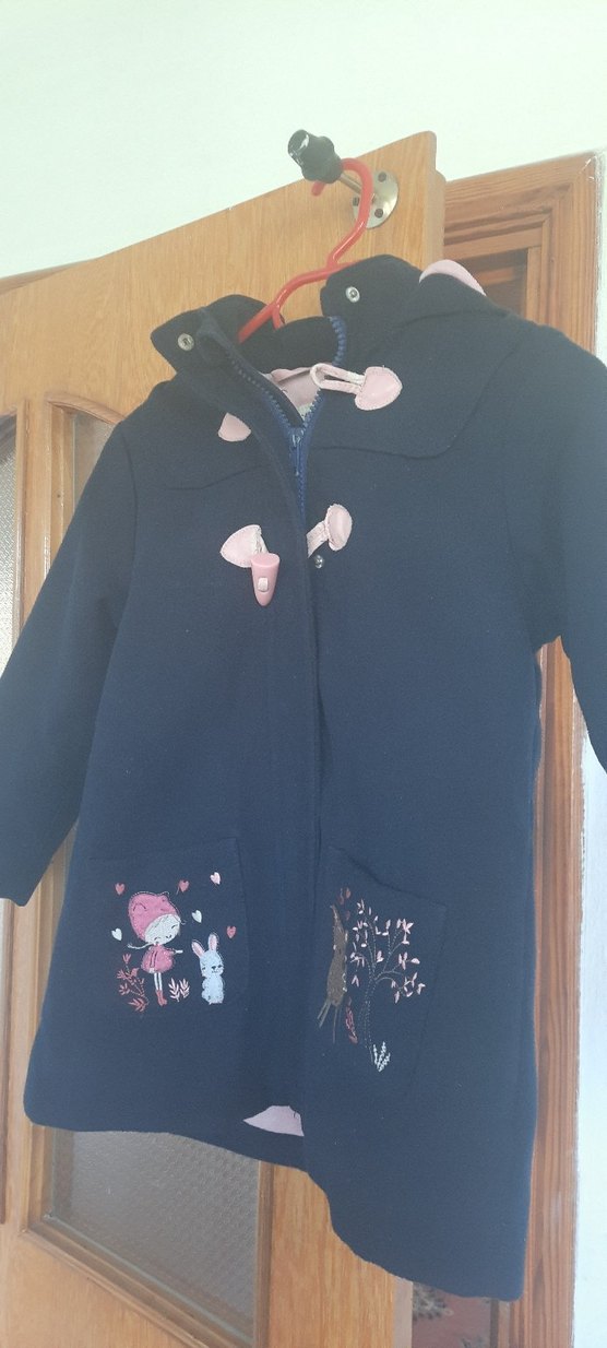 Kız Çocuk Lacivert Nakışlı Düğmeli Kaban - Görsel 3