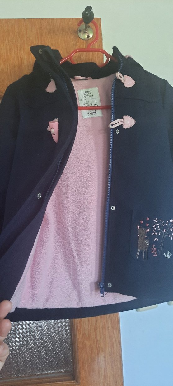 Kız Çocuk Lacivert Nakışlı Düğmeli Kaban - Görsel 4