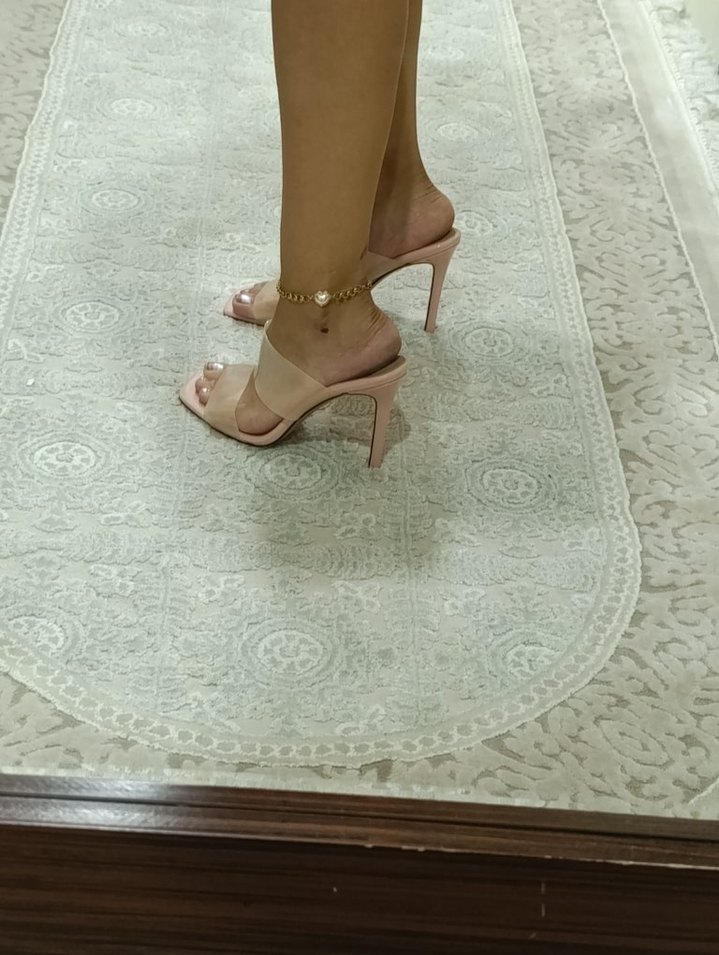 Bej Bantlı Topuklu Kadın Terlik - Görsel 3