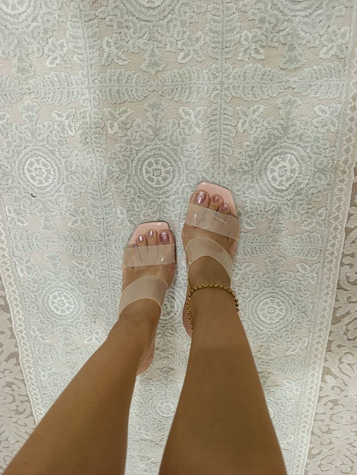 Bej Bantlı Topuklu Kadın Terlik - Görsel 4