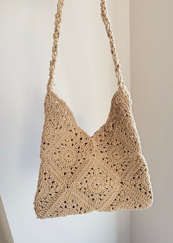 Pull and Bear Bej Örgü Dantel Detaylı Bohem Kadın Çanta