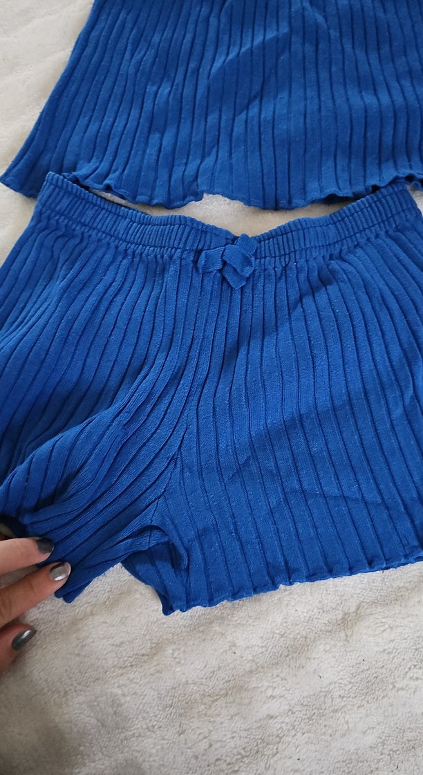 Mavi Mini Askılı Rahat Kız Çocuk Takımı - Görsel 2