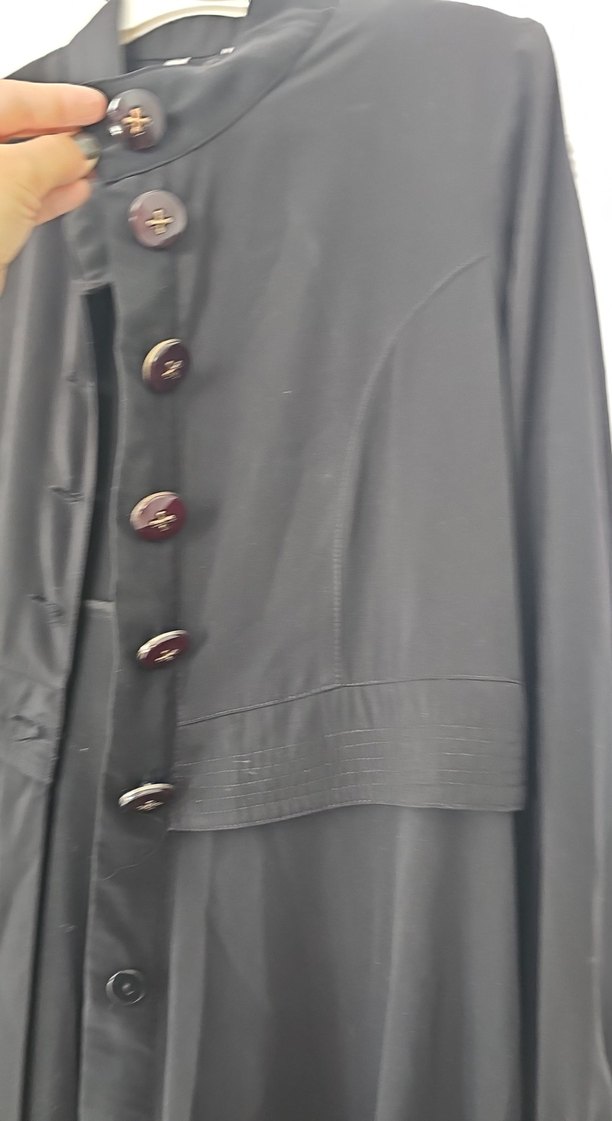 Düğmeli Siyah Uzun Kadın pardesü - Görsel 2