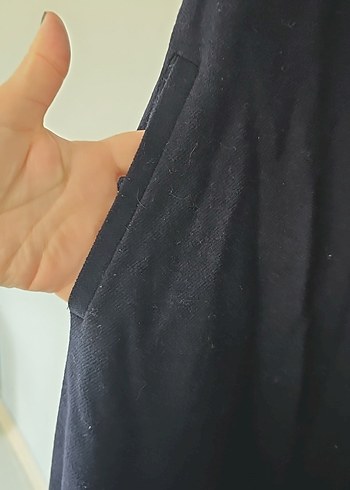 Lacivert Uzun Keten Kadın pardesü kaban - Görsel 6