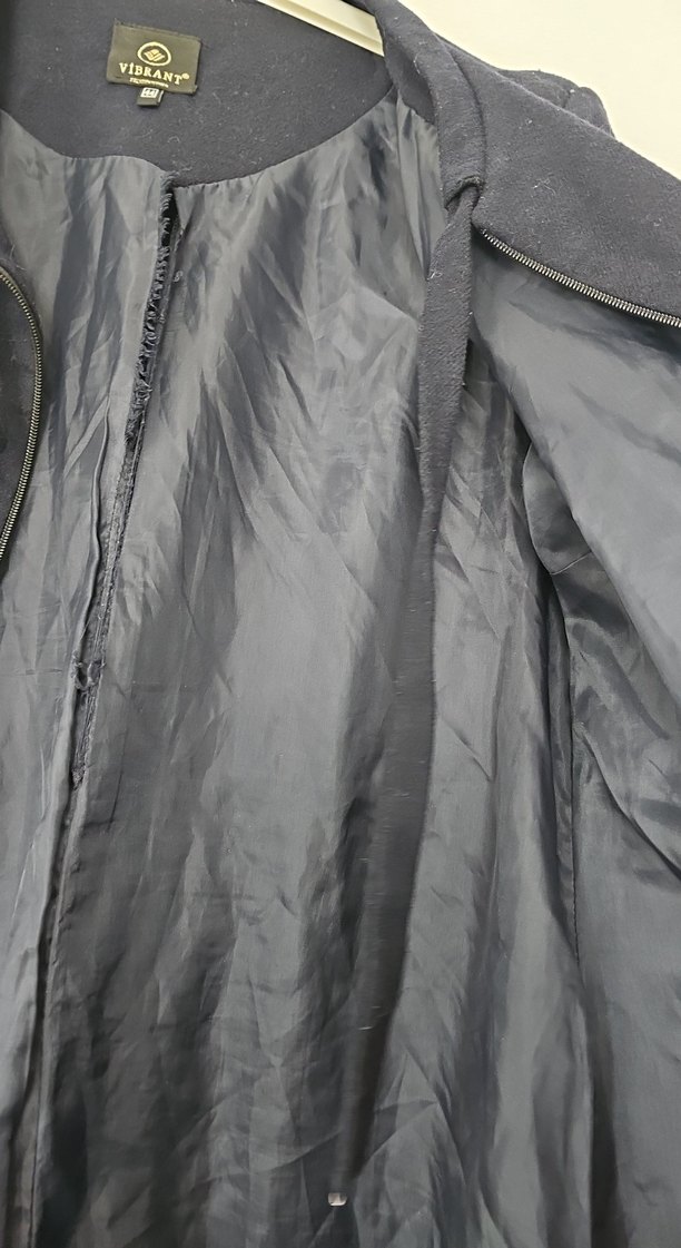 Lacivert Uzun Keten Kadın pardesü kaban - Görsel 4