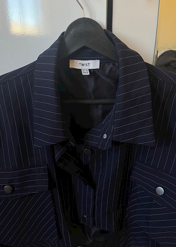 Düğmeli Kısa Mavi Kadın Blazer Ceket - Görsel 2