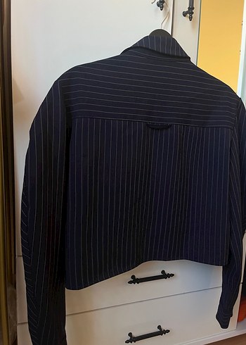 Düğmeli Kısa Mavi Kadın Blazer Ceket - Görsel 4