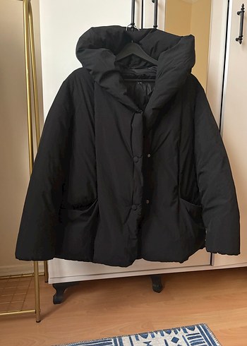 Düğmeli Siyah Midi Kadın Kışlık Mont - Görsel 4