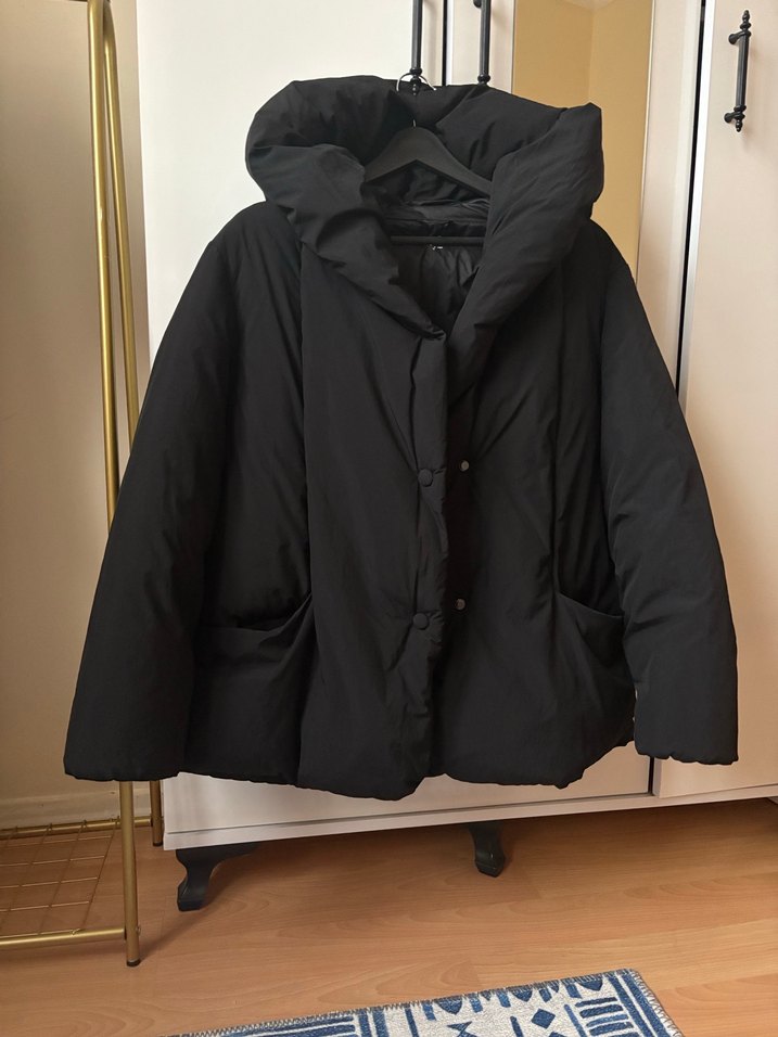 Düğmeli Siyah Midi Kadın Kışlık Mont - Görsel 4