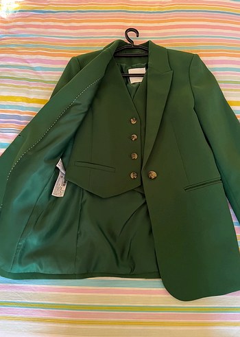 s Beden Klasik Kesim Yeşil Kadın Blazer Ceket yelek takım