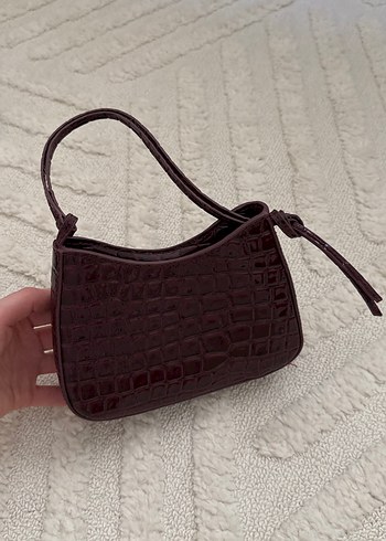 Mango Bordo Timsah Desenli Mini Omuz Cantasi