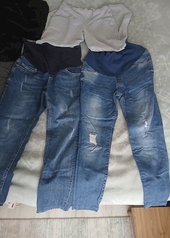 toplu satıs Gri Rahat Kesim Hamile Kot Pantolon - Görsel 4