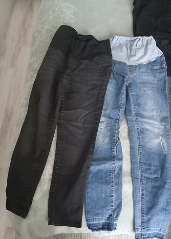 toplu satıs Gri Rahat Kesim Hamile Kot Pantolon - Görsel 2