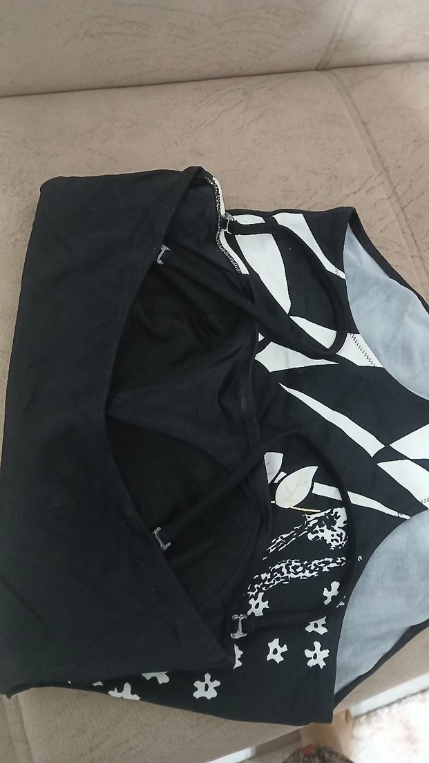 Siyah Baskılı Drapeli İnce Askılı Mayo - Görsel 5