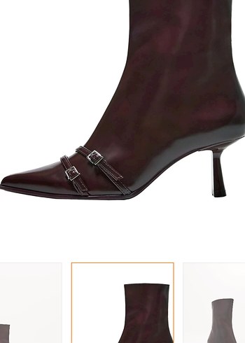 Bershka Bordo Deri Stiletto Topuklu Kadın Bot
