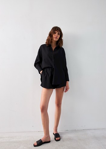 Diğer Siyah Oversize Sort Gomlek Takim