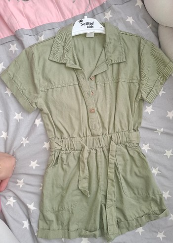 Kızlar İçin Keten Kısa Kollu Tulum - Görsel 3