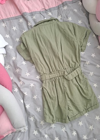 Kızlar İçin Keten Kısa Kollu Tulum - Görsel 5