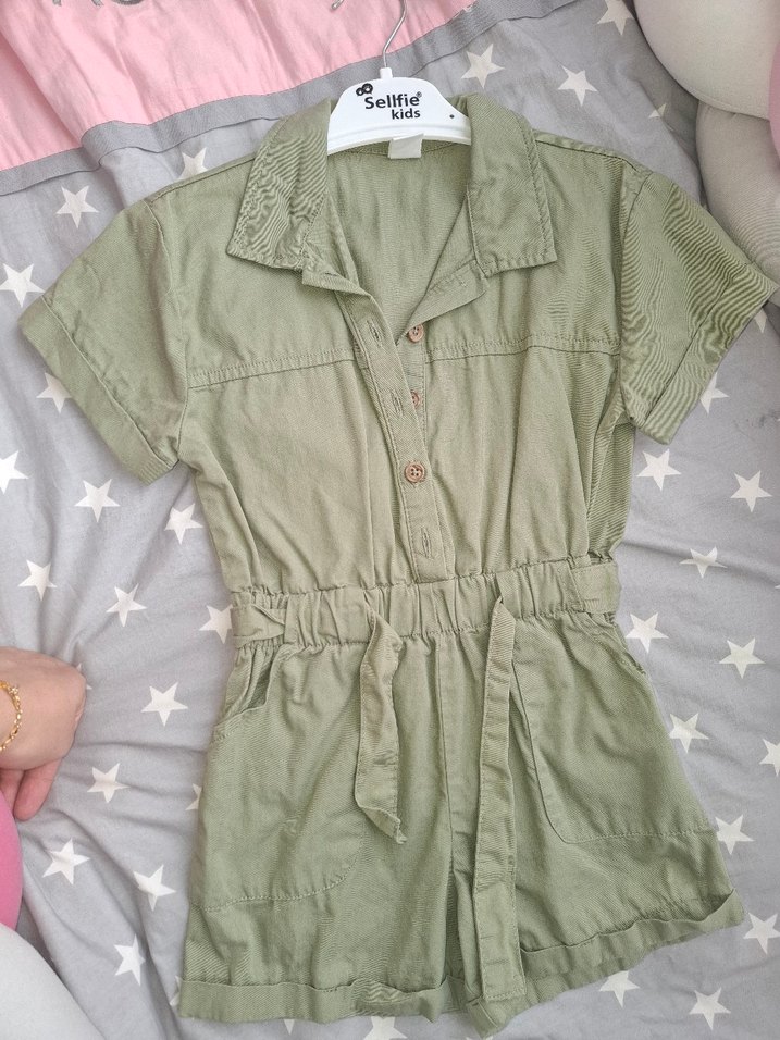 Kızlar İçin Keten Kısa Kollu Tulum - Görsel 3