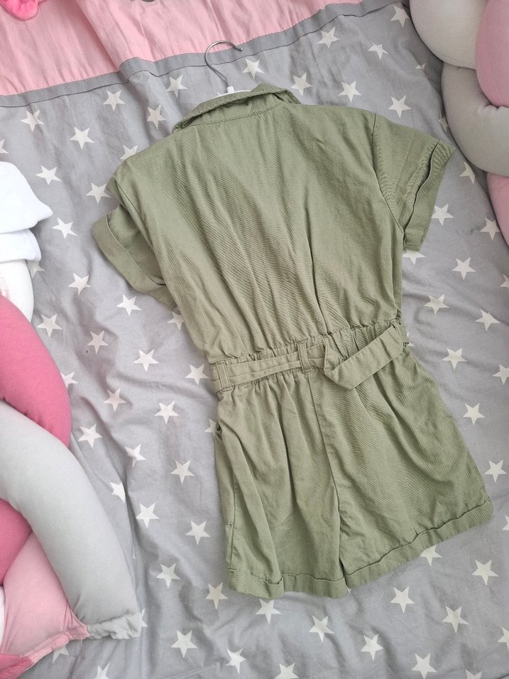 Kızlar İçin Keten Kısa Kollu Tulum - Görsel 5