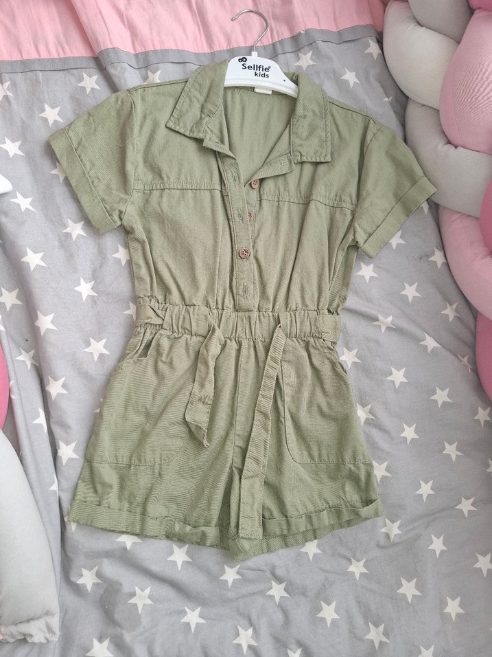 Kızlar İçin Keten Kısa Kollu Tulum - Görsel 4