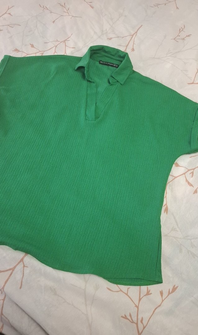 Yeşil Kısa Kollu Keten Kadın Gömlek - Görsel 4