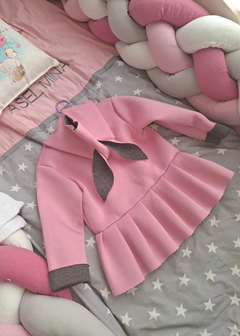 Kız Çocuk Pembe Kapüşonlu Fırfırlı Ceket - Görsel 2