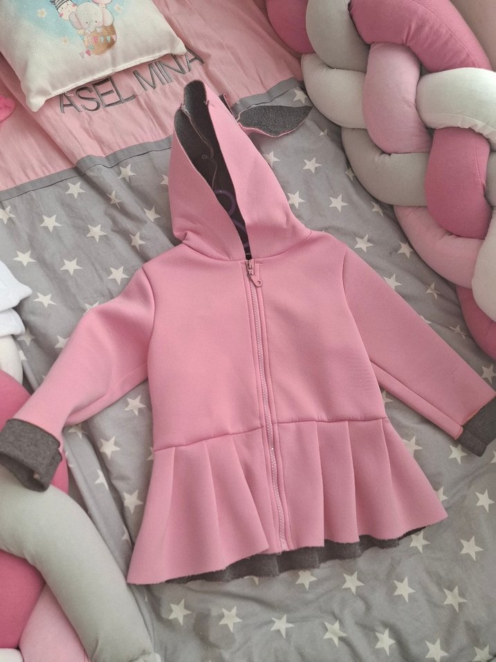 Kız Çocuk Pembe Kapüşonlu Fırfırlı Ceket - Görsel 4