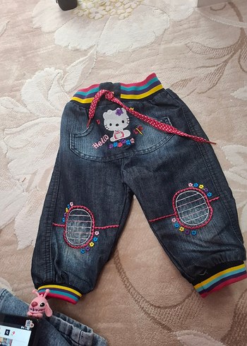 Nakışlı Renkli Kız Çocuk Kot Pantolon - Görsel 3